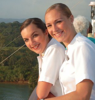 Beautiful girls in the Panama Canal.